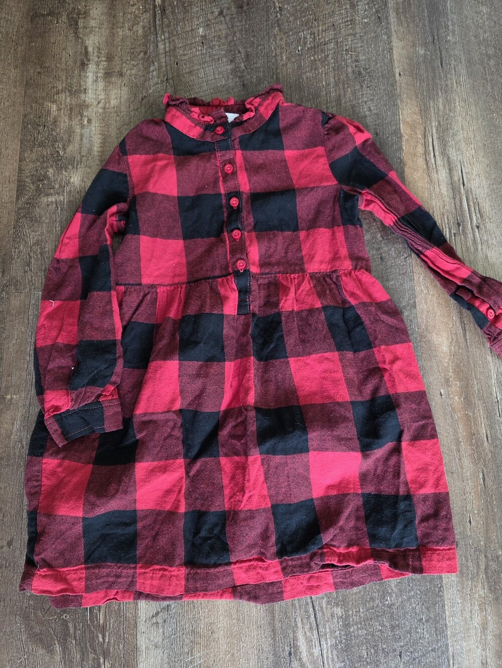 Gap Kids Red & Black Buffalo Plaid Long-Sleeve Kids Dress Size 4-5